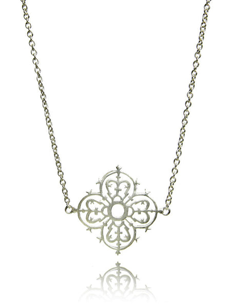 Silver Arabesque Flower Necklace with Toggle