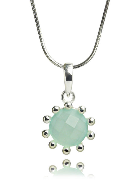 Small Gaudi Flower Studded Pendant (Aqua Chalcedony)