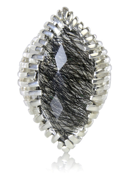 Striped Capri Sail Ring (Black Routile Quartz)