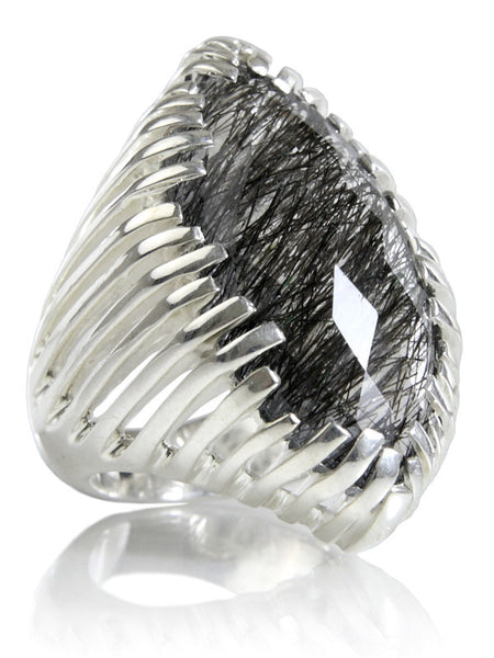 Striped Capri Sail Ring (Black Routile Quartz)