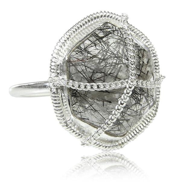 Milano Cantena Stone Ring - Black Rutile Quartz