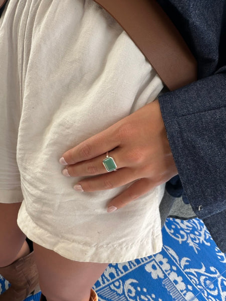 Small Rectangular Ring Aqua Chalcedony