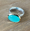 Golden Iberia Oval Gemstone Ring - Aqua Chalcedony