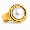 Gold Plated Barcelona Gaudi Circle Classic Stone Ring White Pearl
