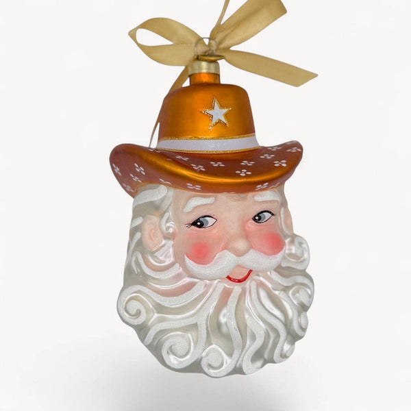 Burnt Orange Texas Cowboy Santa Blown Glass Christmas Ornament | Texan Christmas 2026 Edition