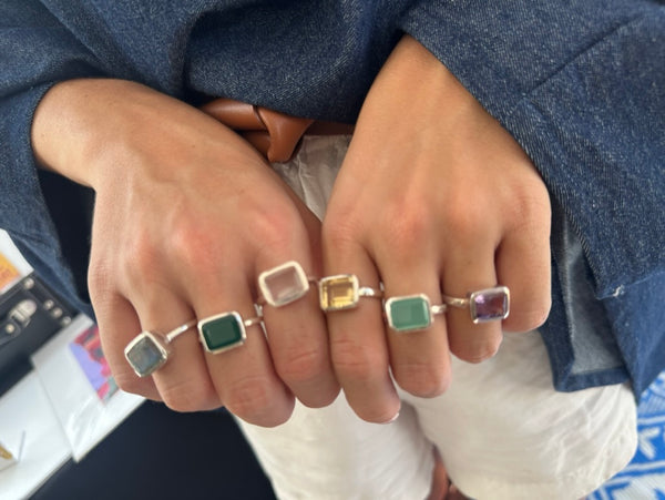 Small Rectangular Ring Green Onyx