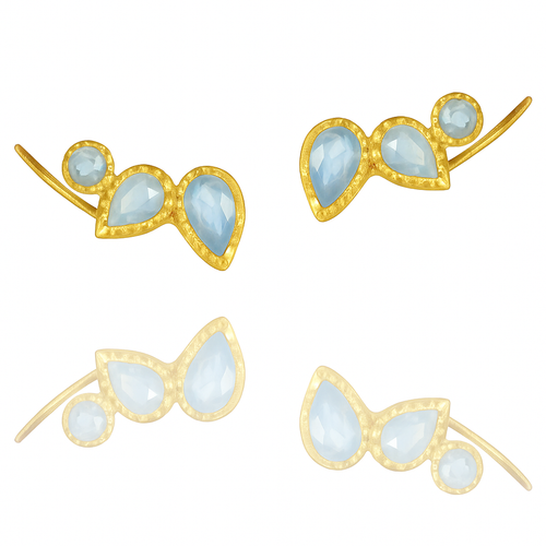 Peacock Climbing Earrings Aquamarine (Gold Plated)