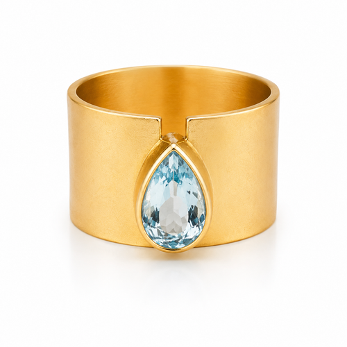 Jaipur Nocturne Ring Tear Drop Aquamarine (Gold Plated)