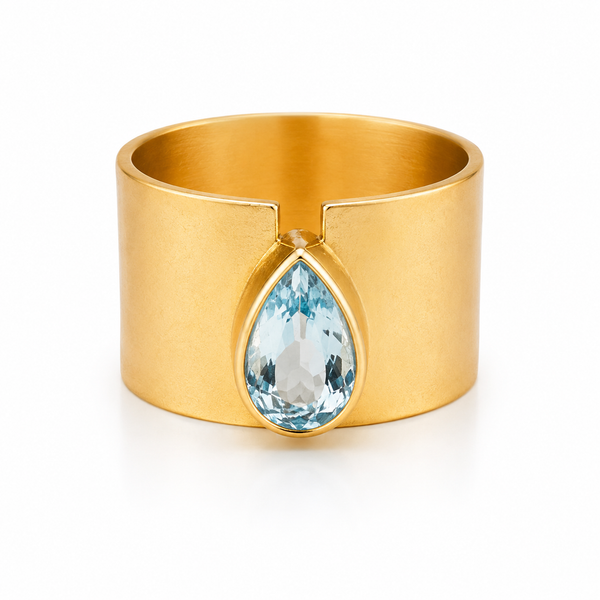 Jaipur Nocturne Ring Tear Drop Aquamarine (Gold Plated)