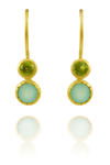 Gold Plated Art Deco Pop Earrings Peridot and Aqua Chalcedony