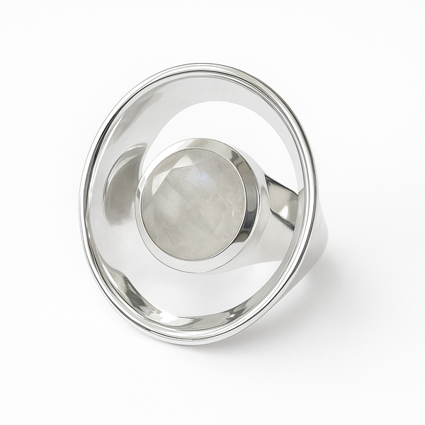 Art Deco Pop Ring White Moonstone