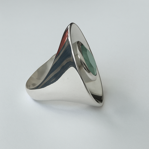 Art Deco Pop Ring Aqua Chalcedony