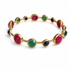 Gold Plated Art Deco Pop Bangle Green Onyx,  Lapis Lazuli, Sillimanite Ruby