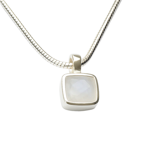 Sterling Silver necklace with a faceted White Moonstone square pendant