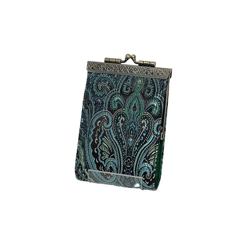Paisley Pattern Brocade Card Holder with RFID (Teal & Black)