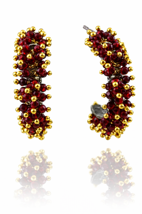Gold Plated - Coral Hoop Earrings Garnet