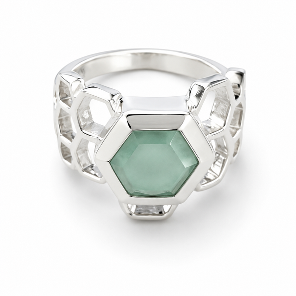 Gaudi Beehive Stone Dome Ring Aqua Chalcedony
