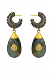 Jaipuri Crescent & Labradorite Diamond Drop Earrings