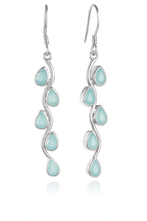 Vertical Stone Leaf Drop Earrings Aqua Chalcedony