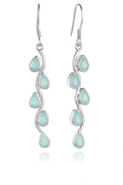 Vertical Stone Leaf Drop Earrings Aqua Chalcedony