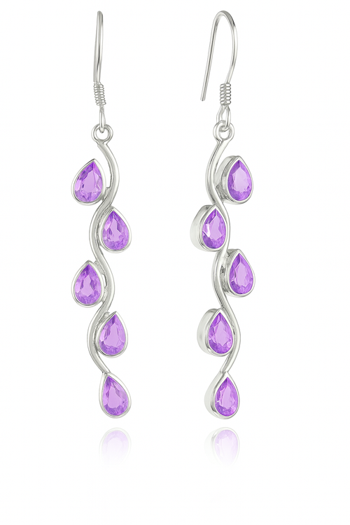Vertical Stone Leaf Drop Earrings Amethyst