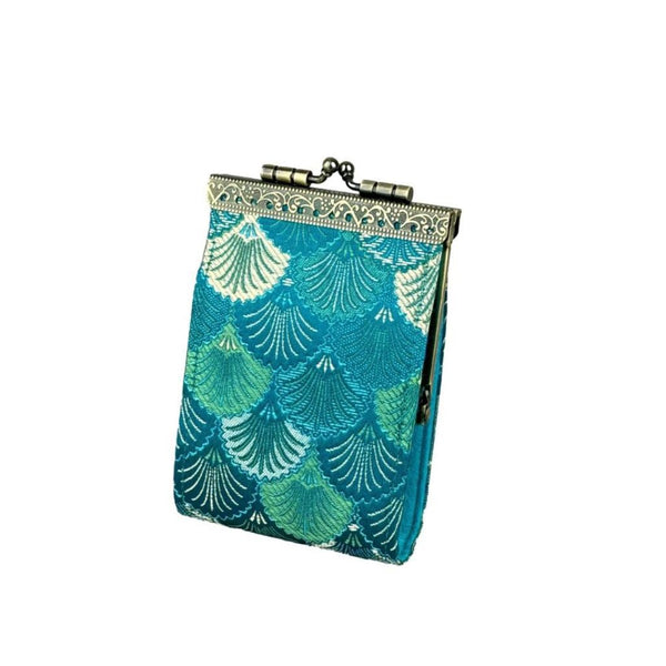 Cathayana Card Holder Brocade Shells Card Holder w / RFID (Teal / Copper)