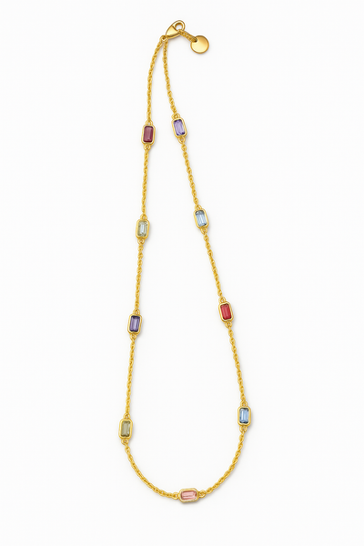 Gold Plated Modern Maharani Gem Bar Necklace