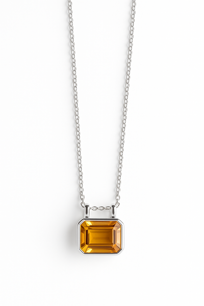 Glacial Rectangular Gemstone Necklace - Citrine