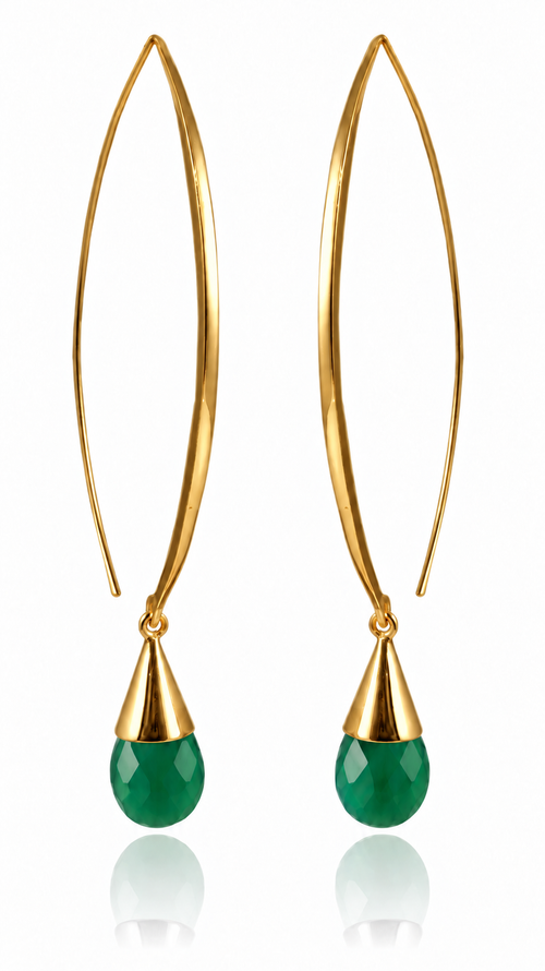 Gold Plated Aurora Glacier Threader Earrings Green Onyx