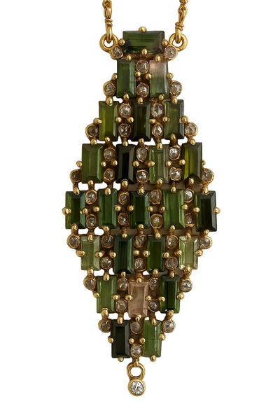 Gold Plated Amazon Luxe Diamond Tourmaline Necklace
