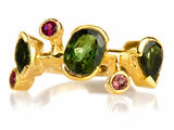 18K Gold Plated Six Stone Single Line Ring Mixed Tourmaline