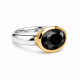 Golden Iberia Oval Gemstone Ring - Black Onyx