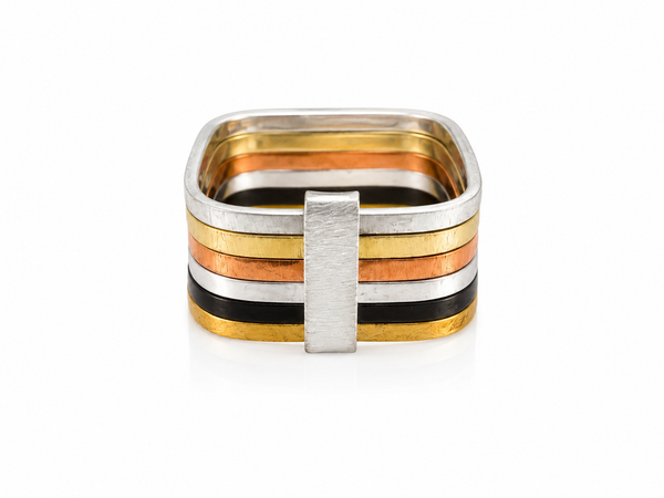 Six Multi Habimah Square Stacked Ring