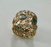 18K Gold Plated Mosaic Rough Cut Sliced Diamonds with Blue Topaz Ring