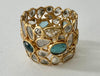 18K Gold Plated Mosaic Rough Cut Sliced Diamonds with Blue Topaz Ring