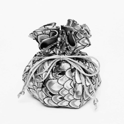 Small Feather Brocade Jewelry Pouch | Silver & Black