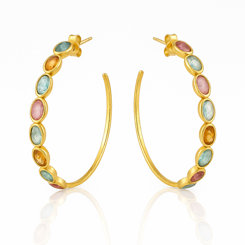 Jaipur-Inspired Limited Edition 18K Gold-Plated Mixed Tourmaline Hoop Earrings