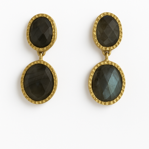 Gold Plated Rani Double Cobblestone Earrings Labradorite - Large