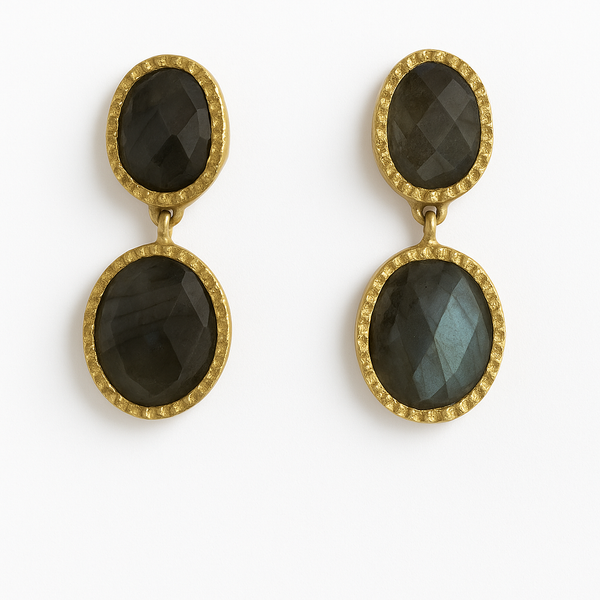 Gold Plated Rani Double Cobblestone Earrings Labradorite - Large