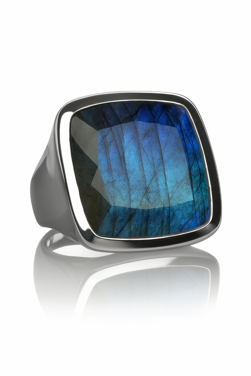 Large Capri Flat Square Cocktail Ring Labradorite