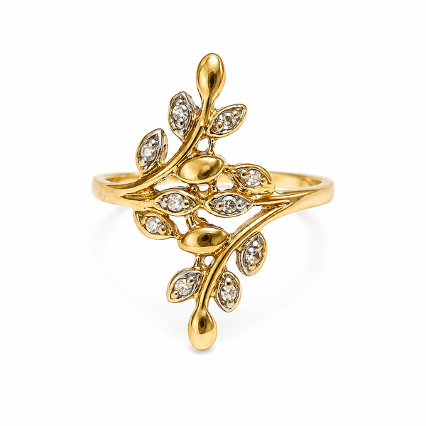 10k Gold Diamond Leaf Wrap Ring Size 6.5