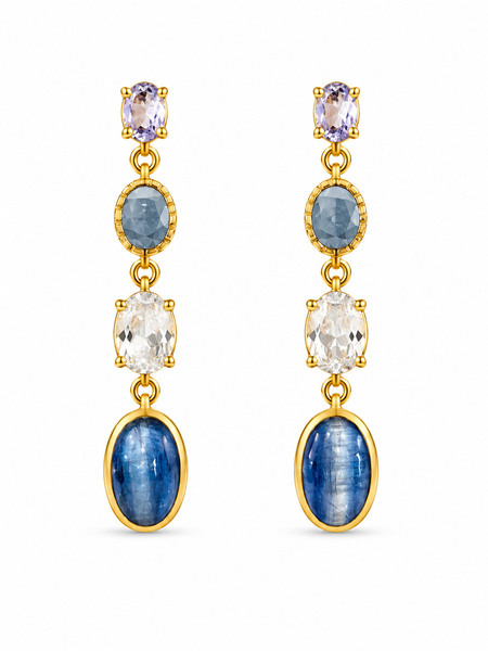 Jaipur Multi-Stone Cascade Earrings – Gold Plated