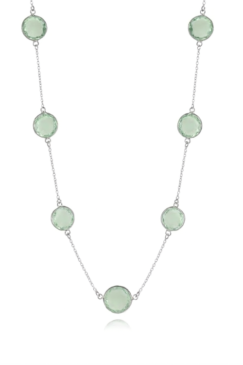 18K V Faceted 17 Stone Capri Long Necklace Green Amethyst