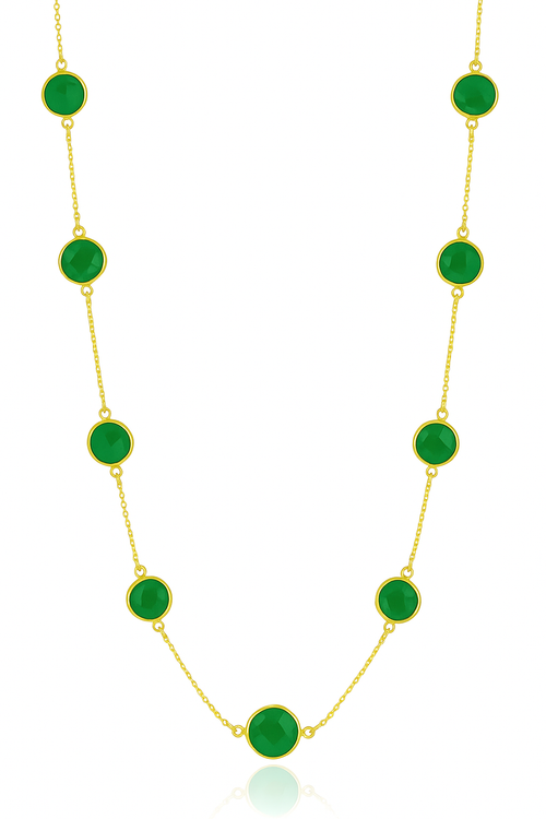 18K V Faceted 17 Stone Capri Long Necklace Green Onyx