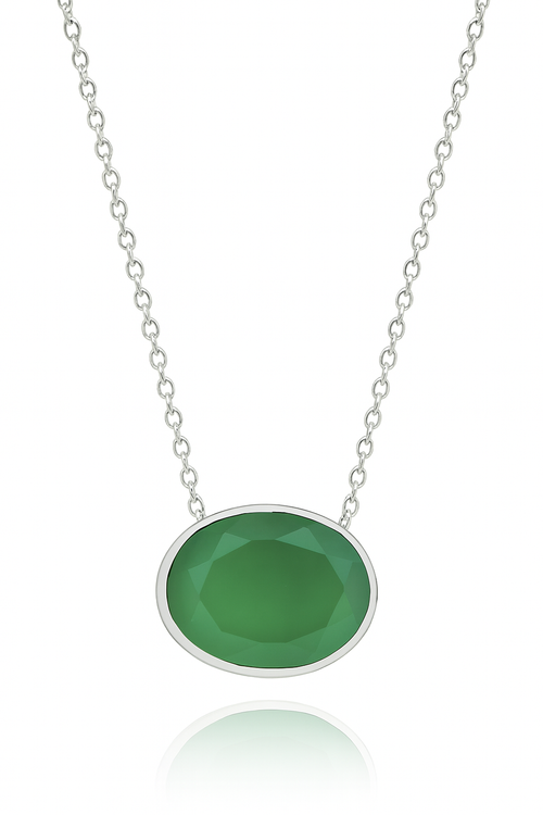 Floating Oval Pietra Necklace Green Onyx