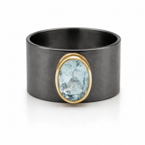 Jaipur Nocturne Ring  Aquamarine (Oxidized)
