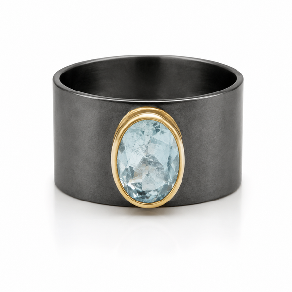 Jaipur Nocturne Ring  Aquamarine (Oxidized)