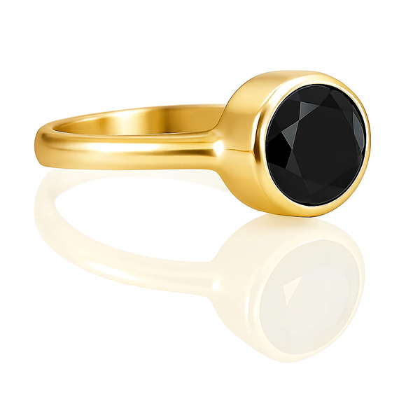 Gold Plated Oval Stackable Jaipuri Ring Black Onyx