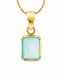 Small Rectangular Pendant - Gold Plated Aqua Chalcedony