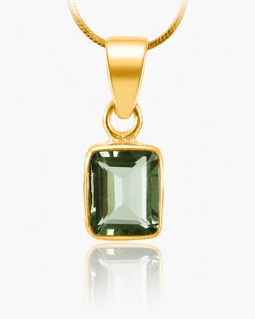 Small Rectangular Pendant - Gold Plated Green Amethyst